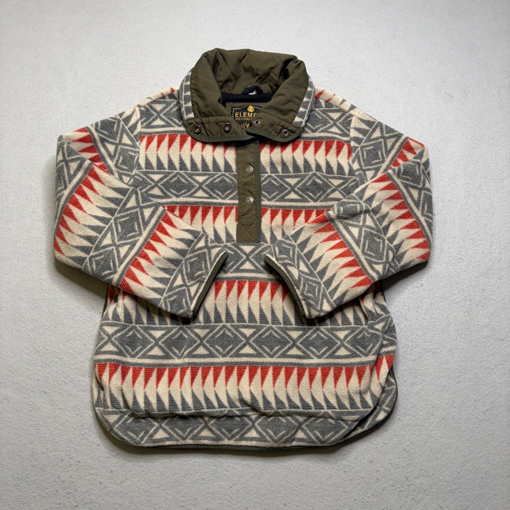 Element Fleece Pullover Women XS Grey Red Aztec Wolfeboro Snap Neck Geometric - Picture 2 of 12